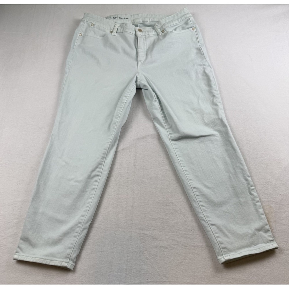 Talbots Slim Ankle Jeans Flawless Five-Pocket Pale Blue Green 12 Petite EUC